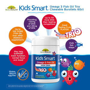 Kids Smart Trios Hi DHA Omega-3 Fish Oil – 60ct infographic